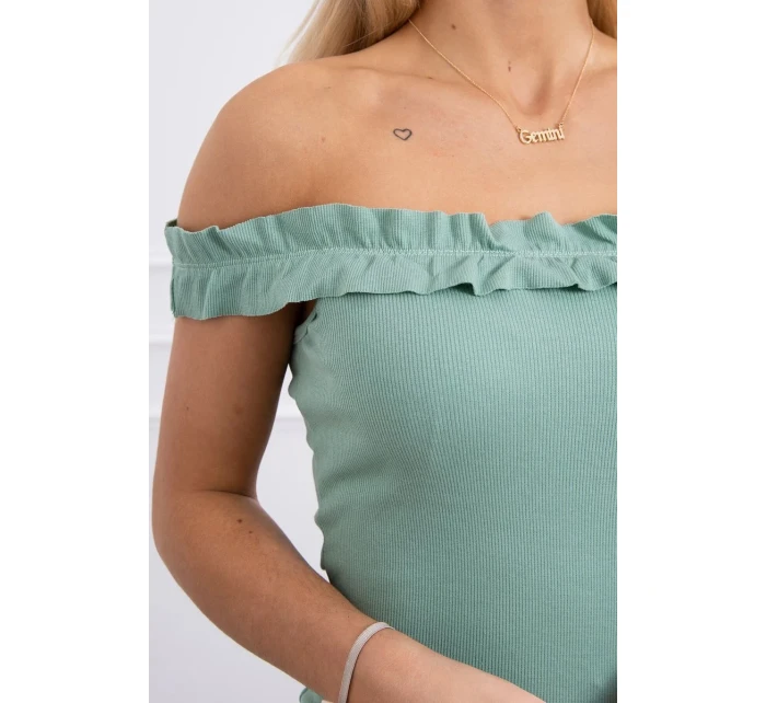 Španělské šaty s volánky tmavě mátové