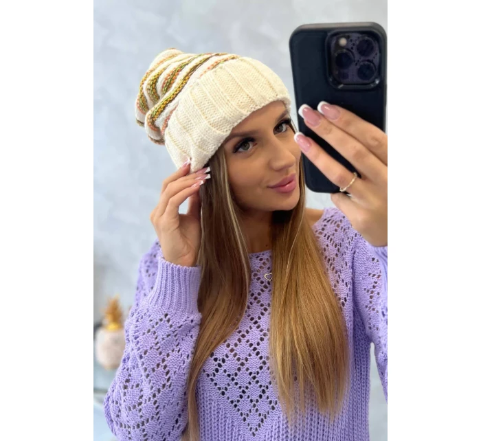 Dámská čepice Feba K330 ecru+green neon Dámská čepice Feba K330 ecru+green neon