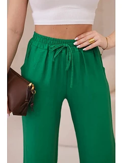 Viskózové kalhoty se širokými nohavicemi zelený
