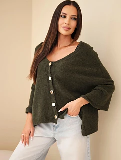 Dámské pončo svetr z baby alpaky s knoflíky khaki