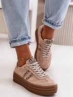 Zazoo N1068S4 Dámské Semišové Sneakersy Na Platformě Leopardí Růžové