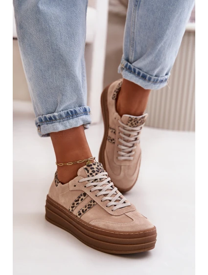 model 21669356 Dámské Semišové Sneakersy Na Platformě Leopardí Růžové - Zazoo