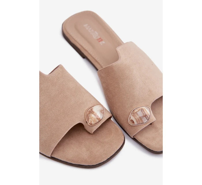 Dámské ploché sandály s ozdobným detailem ekologické semišové béžové Selavine