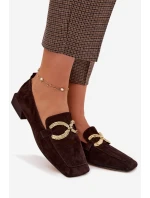 Dámské mokasíny z pravé semišové kůže se zlatým detailem D&A model 22031897 čokoládové - S.Barski