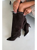 Kozačky Kitten Heel semišové s ozdobným šněrováním čokoládové Juletta Kozačky Kitten Heel semišové s ozdobným šněrováním čokoládové Juletta