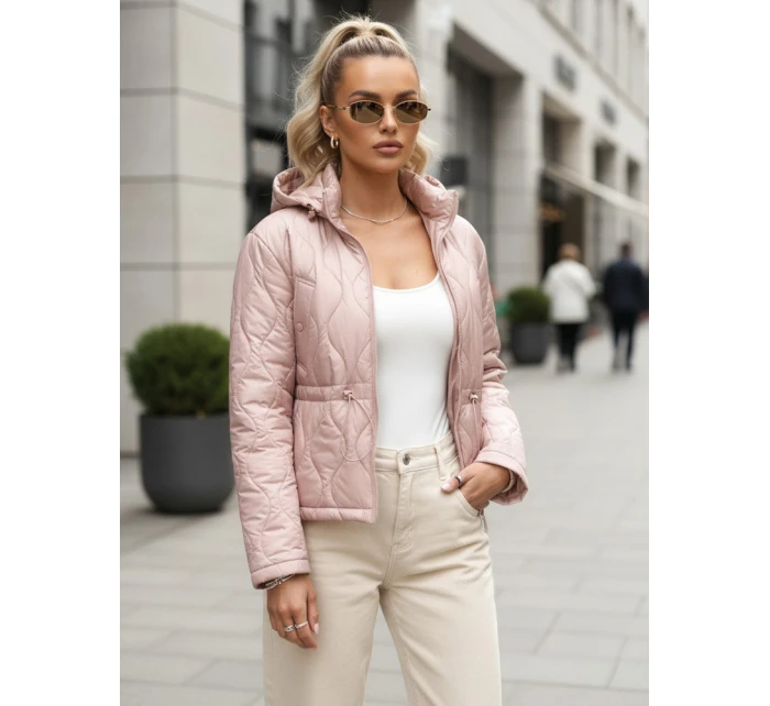 Dámská prošívaná bunda s kapucí ve světle růžové barvě FashionStreet TY5532