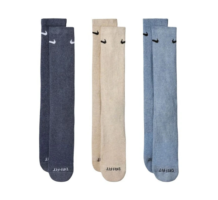 Nike Everyday Plus Cushioned ponožky 3 páry tmavě šedé, béžové, světle šedé SX6888 901