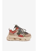 Kožené dámské tenisky na platformě model 22031852 Béžové - D&A