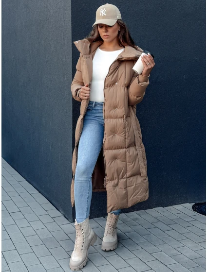 Dámský prošívaný kabát CLOUTIQUE tmavě béžový FashionStreet TY4371