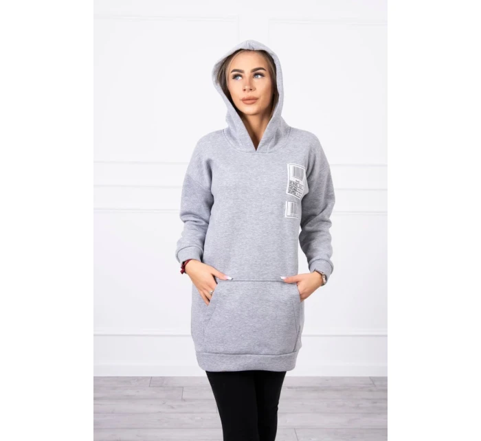 Mikina s kapucí a nášivkami šedá