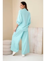 Dámský bavlněný komplet s uvázanou košilí a širokými nohavicemi mentolový Dámský bavlněný komplet s uvázanou košilí a širokými nohavicemi mentolový