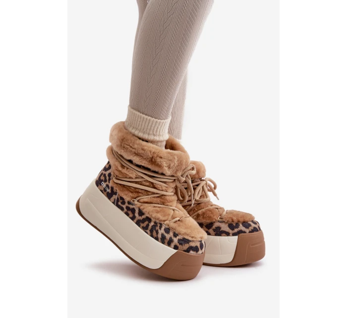 Kožené Dámské Sněhule Na Silné Podešvi S Kožešinou Panteřa Big Star OO274A207 Hnědé Kožené Dámské Sněhule Na Silné Podešvi S Kožešinou Panteřa Big Star OO274A207 Hnědé