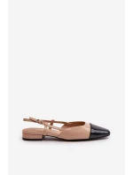 Lakované baleríny na nízkém podpatku s otevřenou patou béžové model 21670615 - Boto