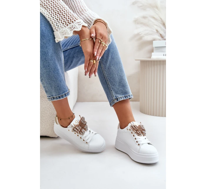 Dámské Tenisky Na Platformě S Motýlem Bílá-Zlatá Naritevia