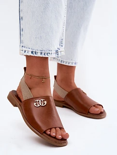 Kožené sandály se zlatým detailem Zazoo 40473 Hnědé