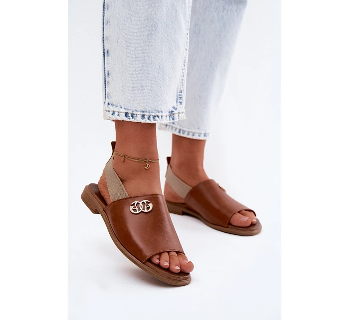 Kožené sandály se zlatým detailem model 22122967 Hnědé - Zazoo