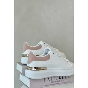 Nízké dámské tenisky na platformě z eko kůže bílo-růžové Nevelena Nízké dámské tenisky na platformě z eko kůže bílo-růžové Nevelena