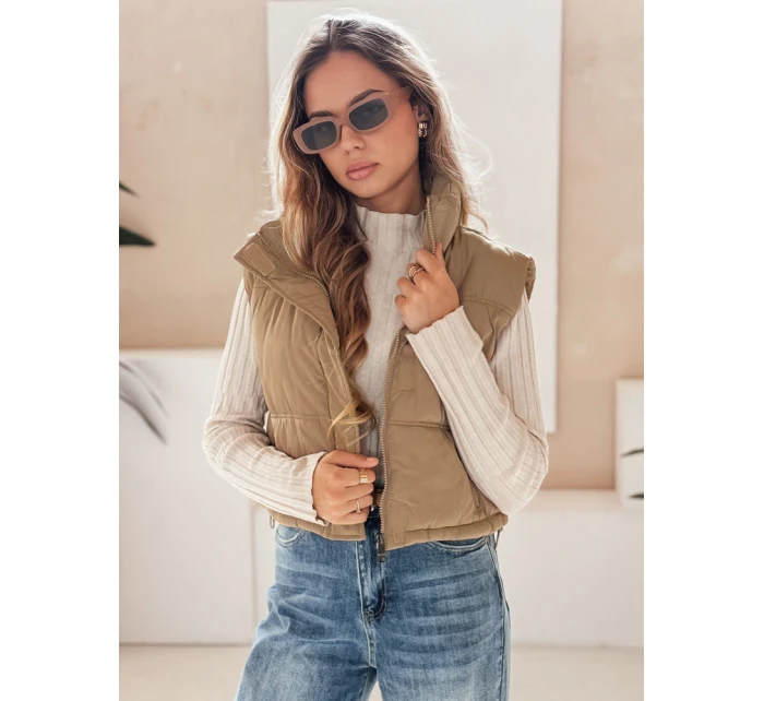 Dámská prošívaná tmavě béžová vesta FashionStreet TY5196