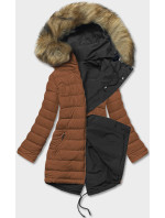 Oboustranná černo-karamelová dámská zimní bunda (2M-21508)