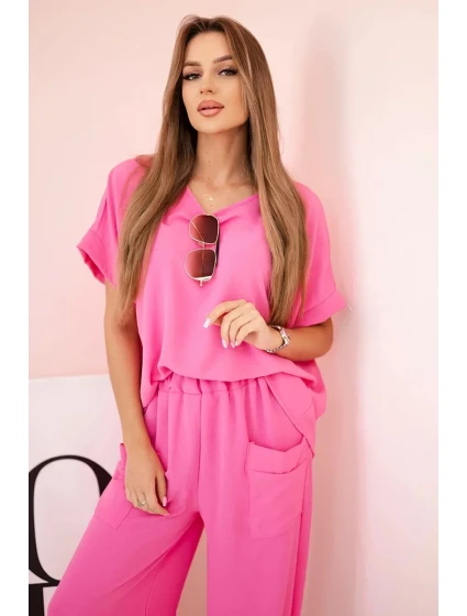 Komplet z viskózy halenka + kalhoty růžový Komplet z viskózy halenka + kalhoty růžový