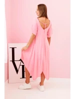 Dámské viskózové šaty s krátkým rukávem a rozšířeným lemem světle růžová Dámské viskózové šaty s krátkým rukávem a rozšířeným lemem světle růžová