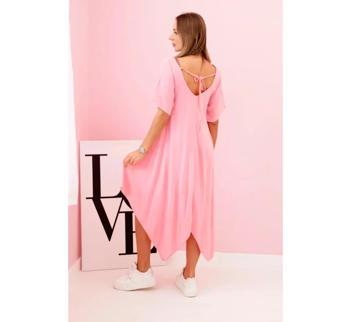 Dámské viskózové šaty s krátkým rukávem a rozšířeným lemem světle růžová Dámské viskózové šaty s krátkým rukávem a rozšířeným lemem světle růžová