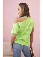 Dámská bavlněná blůza na jedno rameno s model 21820431 pruhovaná zelená - K-Fashion