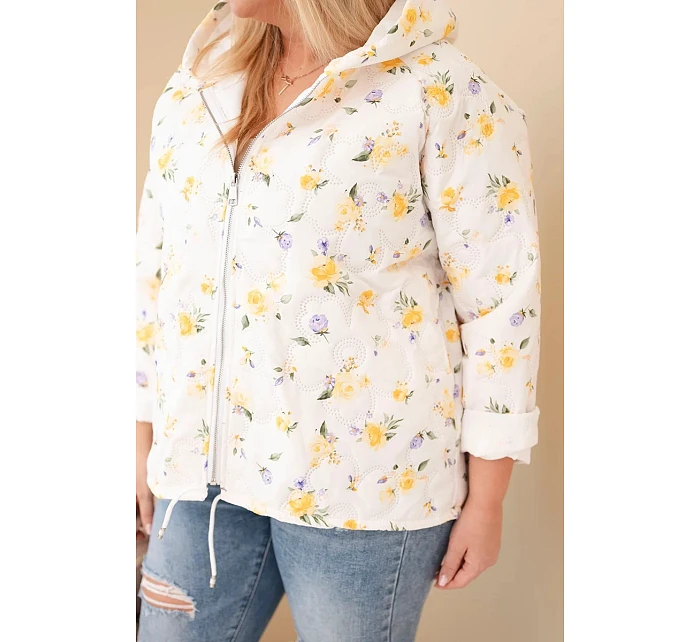 Dámská jarní bunda Plus Size s drobným květinovým vzorem žlutá