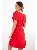 Dámské šaty s krátkým rukávem a zavazováním v pase červené