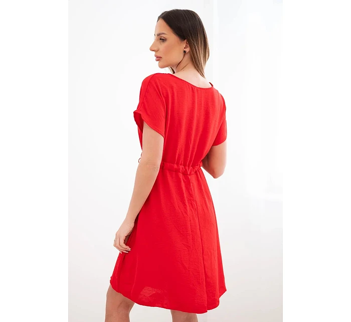 Dámské šaty s krátkým rukávem a zavazováním v pase červené