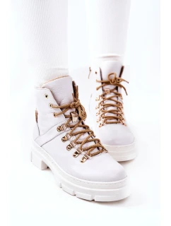 Kožené zateplené boty Bílé béžove model 21572413 - Boto