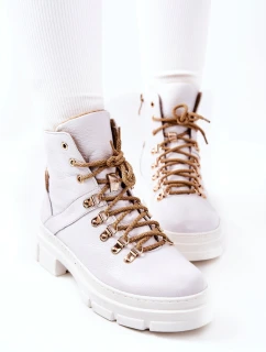 Kožené zateplené boty Bílé béžove model 21572413 - Boto