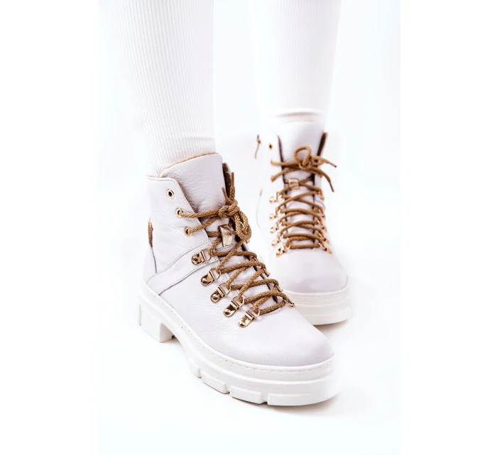 Kožené zateplené boty Bílé béžove model 21572413 - Boto