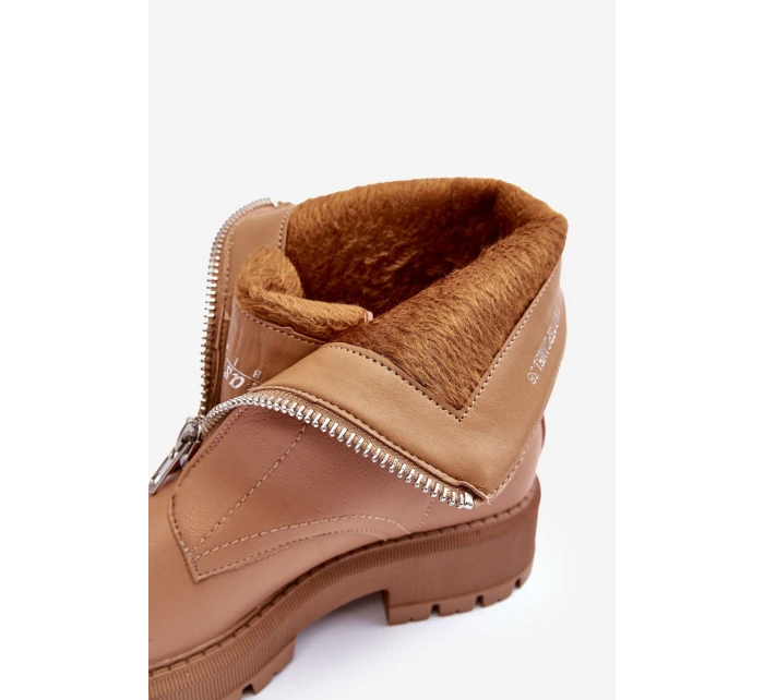 Kůže Baleríny Na Ploché Podpatku Se Zipem Camel model 21633772 - Boto