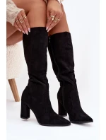 Dámské kozačky na podpatku z eko semiše vyhřívané černé Narille Dámské kozačky na podpatku z eko semiše vyhřívané černé Narille