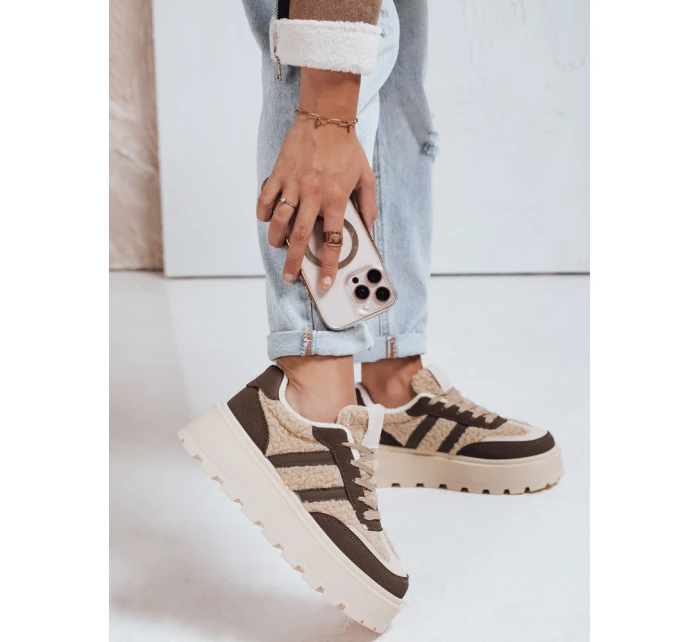 Dámské tenisky s kožešinou na platformě hnědé Dstreet model 21992242 - FashionStreet
