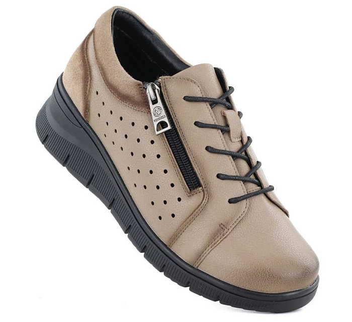 Dámské kožené polobotky na platformě béžové barvy Vinceza 39977