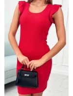 Šaty s nařasenými rukávy červené