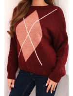 Dámský svetr s příměsí vlny a v vzoru bordový model 21774769 - K-Fashion Dámský svetr s příměsí vlny a v vzoru bordový model 21774769 - K-Fashion