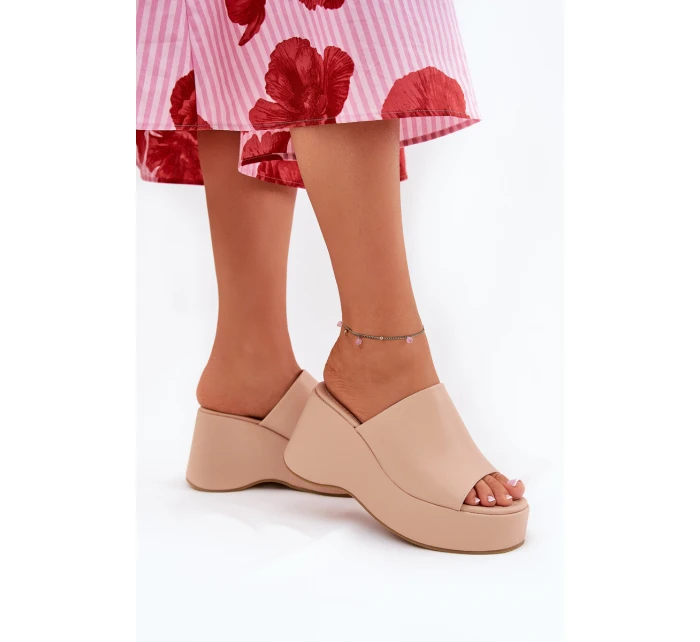 Ekokožené dámské sandály na platformě a klínu béžové Kisoffi Ekokožené dámské sandály na platformě a klínu béžové Kisoffi
