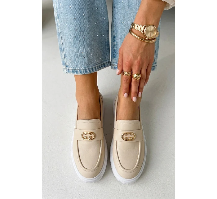 Kožené dámské mokasiny na platformě Vinceza Béžové