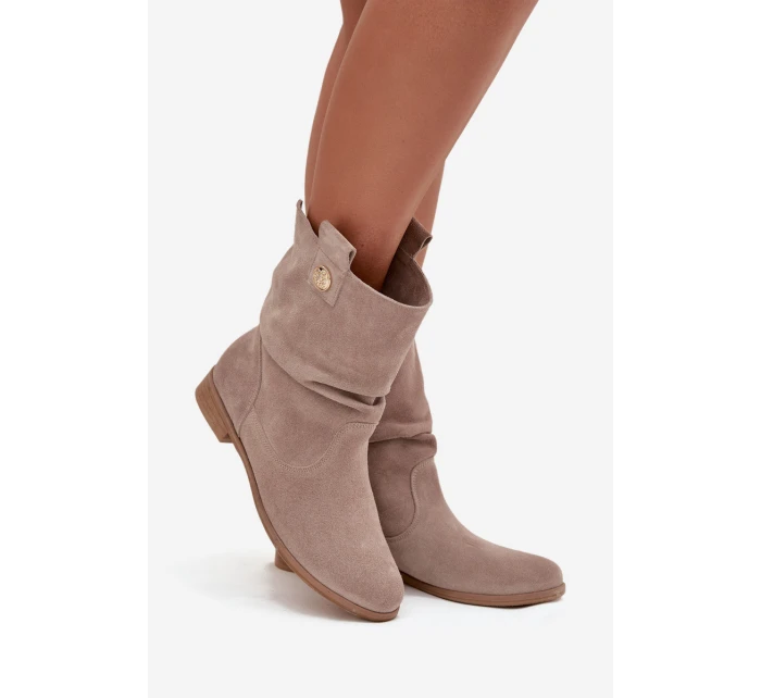 Zateplené dámské kotníkové boty z přírodní semišové kůže Zazoo – béžové