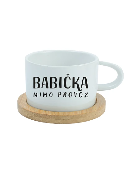 BABIČKA MIMO PROVOZ - bílý hrníček makronka 200 ml BABIČKA MIMO PROVOZ - bílý hrníček makronka 200 ml