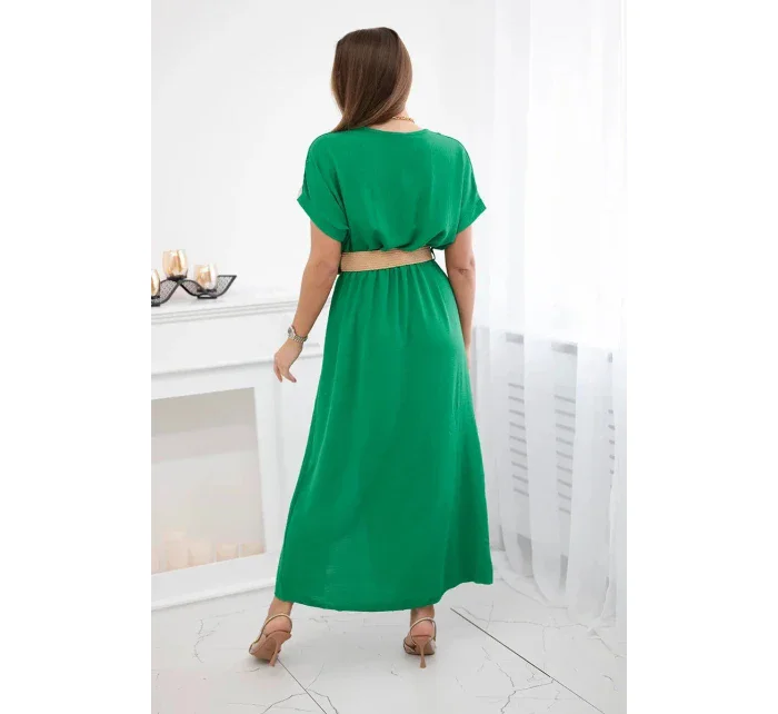 Dlouhé šaty s ozdobným páskem 6012F zelené - Kesi