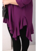 Dámská blůza Plus Size s bavlnou a volánem a ohrnovacími rukávy tmavě fialová