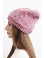 Dámská zimní čepice vlněná s krystaly a vzorem model 21859337 mocca - K-Fashion