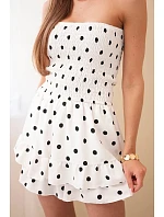 Dámský viskózový overal s puntíky s volánem ecru