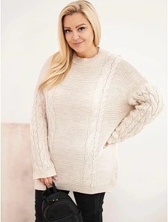 Dámský svetr Plus Size s copánkovým vzorem béžový