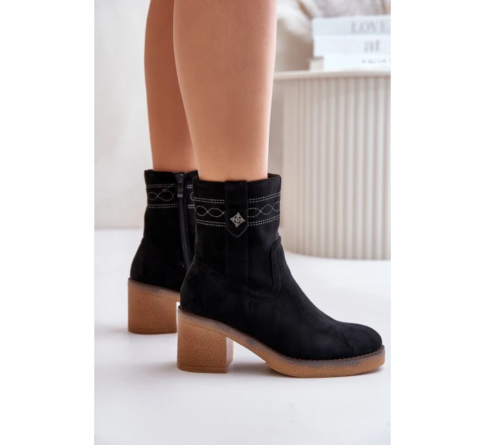 Zateplené dámské boty na podpatku černé model 21673989 - Boto Zateplené dámské boty na podpatku černé model 21673989 - Boto