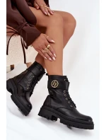 Dámské Botky Pracovní Se Zlatým Detalem Zateplené Černé model 21706796 - Boto